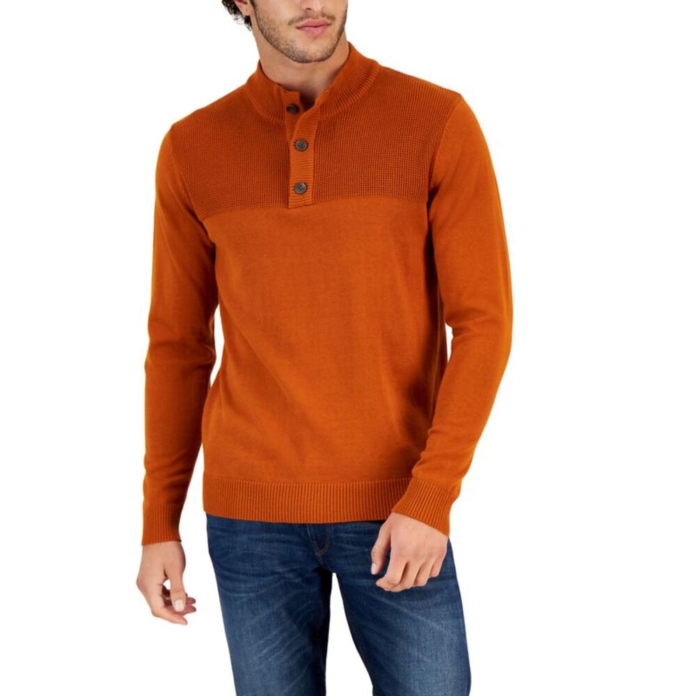 Club Room Mens Button Mock Neck Sweater